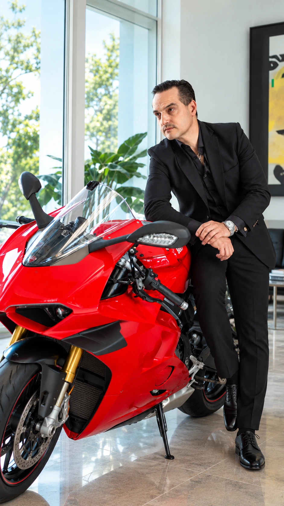 Dr. Raúl González junto a una motocicleta Ducati roja