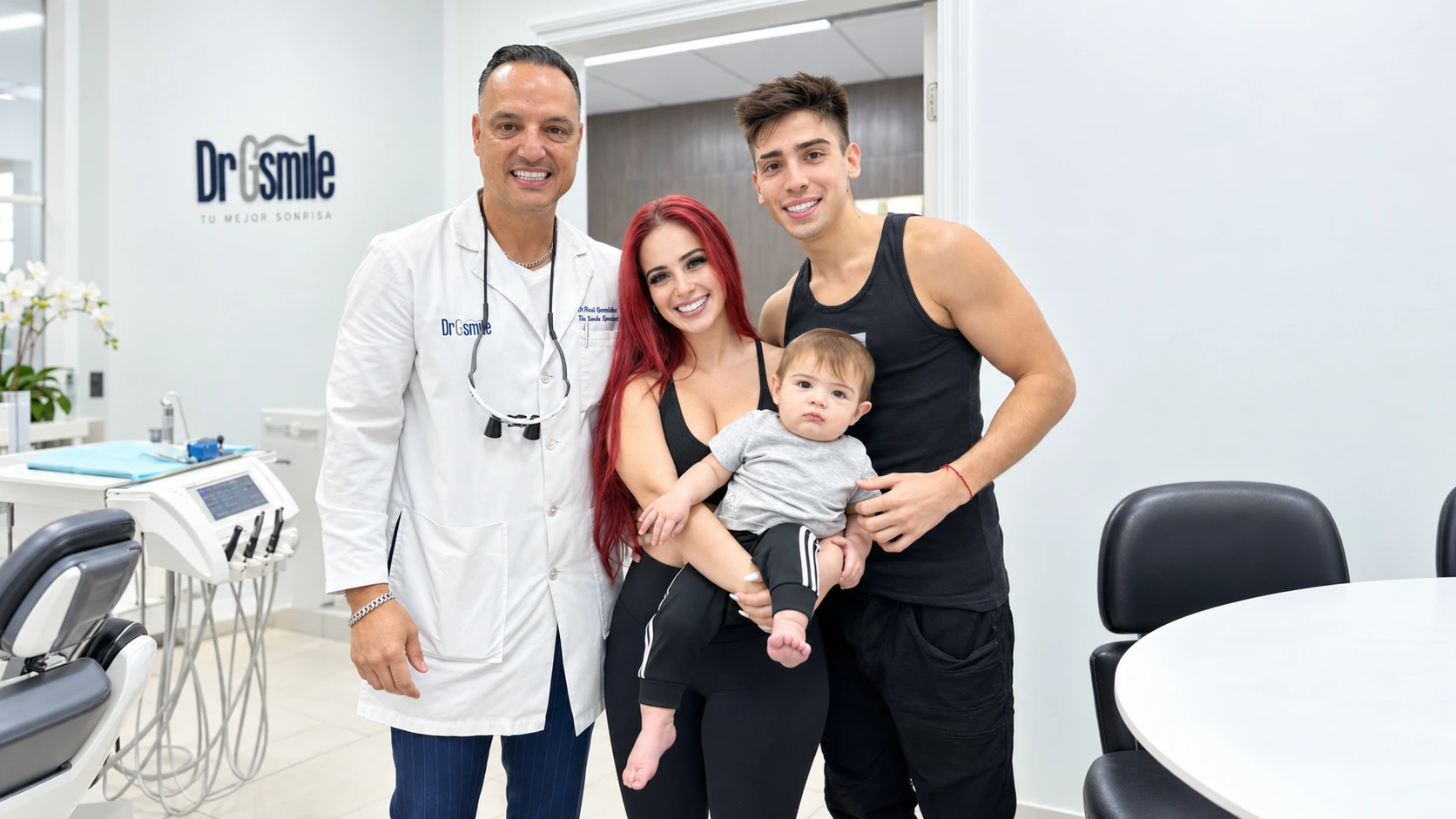 Dr. Raúl González con una familia en Smile Studio